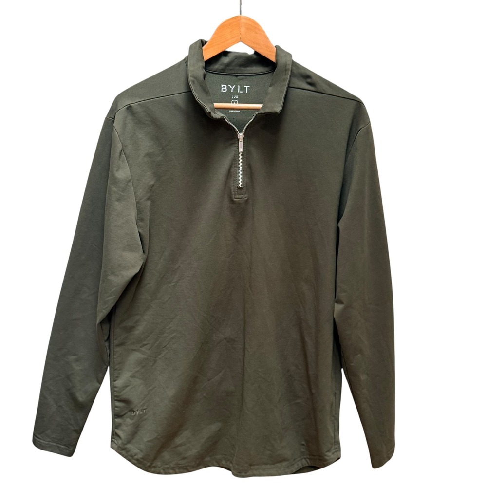 BYLT Pullover Mens L Olive Lux 1/4 Zip Mock Neck Athletic Stretch Performance